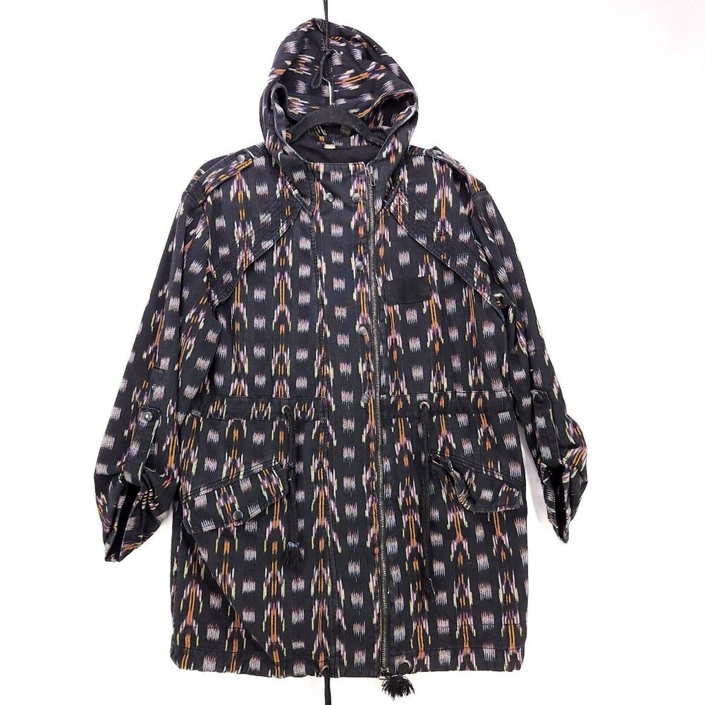 Free People Hooded Jacket The Ikat Parka Black Unlined Size Small Oversized